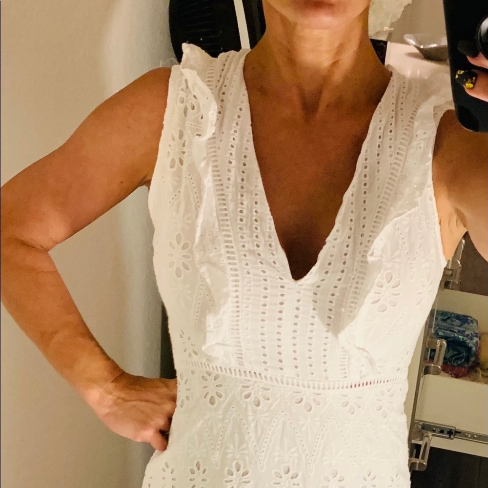 White eyelet sleeveless dress